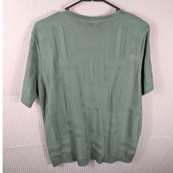 Alfred Dunner L Green Textured Knit Short Sleeve Sweater Womens Made in USA Top - Picture 3 of 3